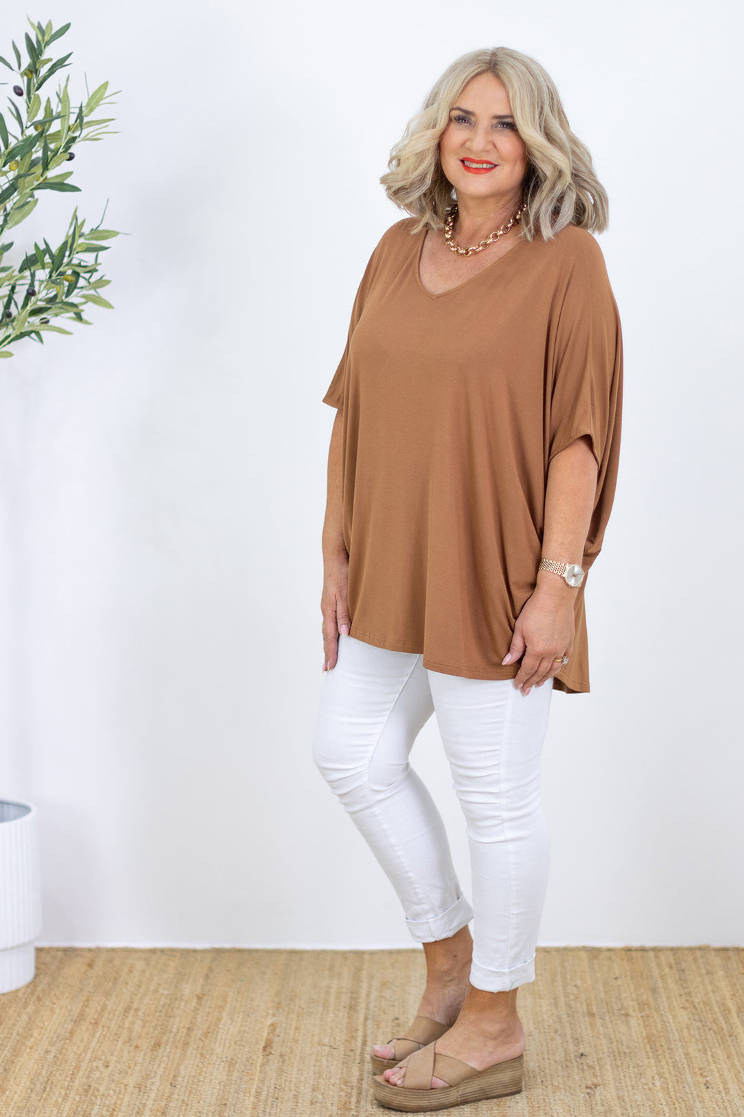 Armeni Batwing T Shirt | Tan