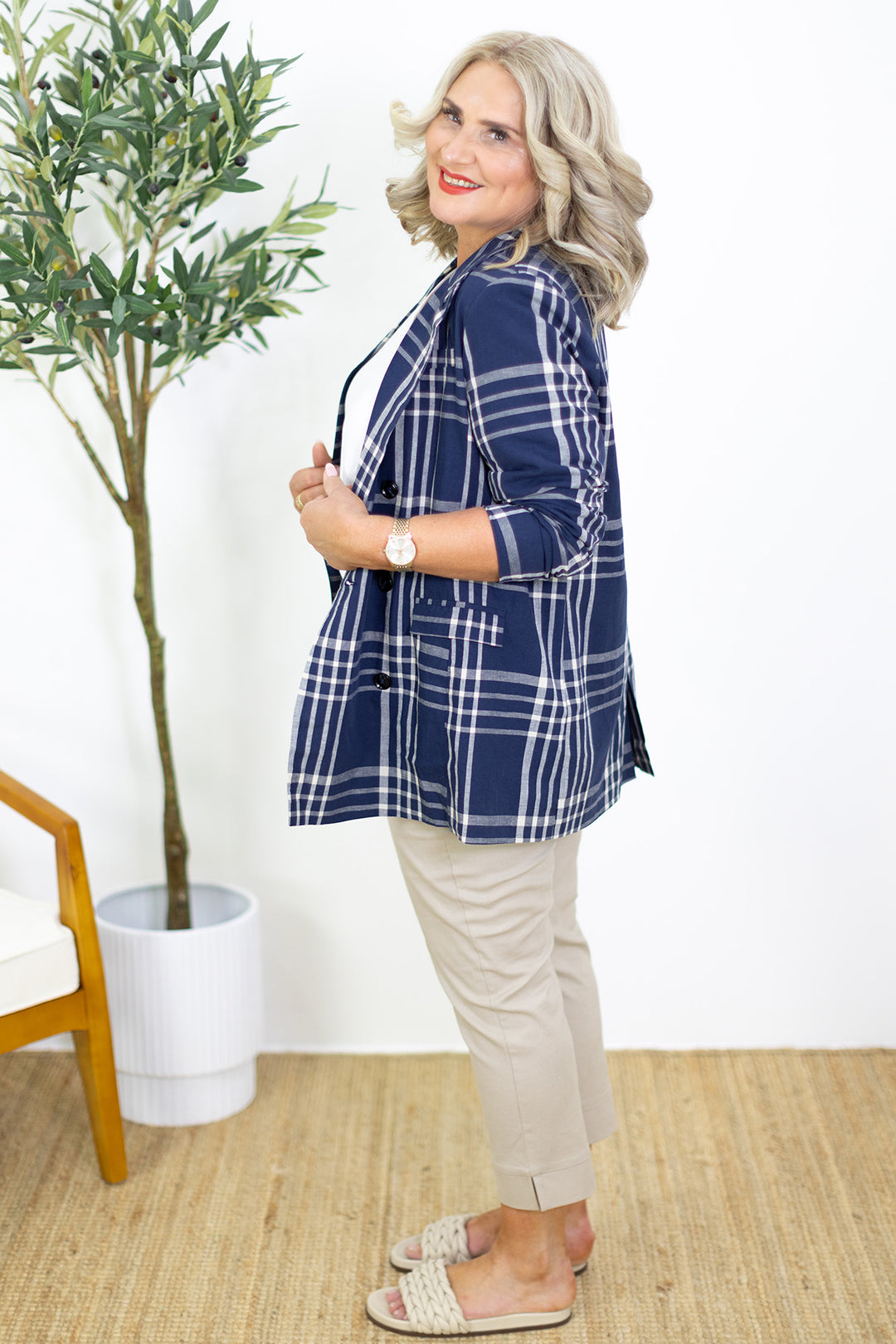 Hutton Linen Blazer | Navy Check