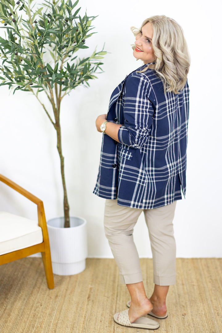 Hutton Linen Blazer | Navy Check