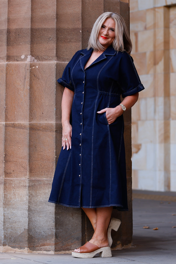 Cannes Stretch Denim Dress | INDIGO