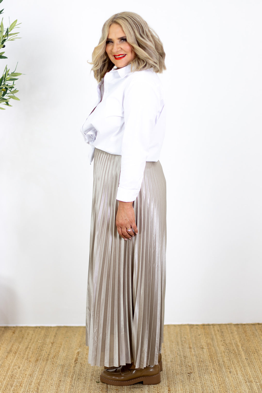 Adele Pleated Skirt | GOLD Taupe