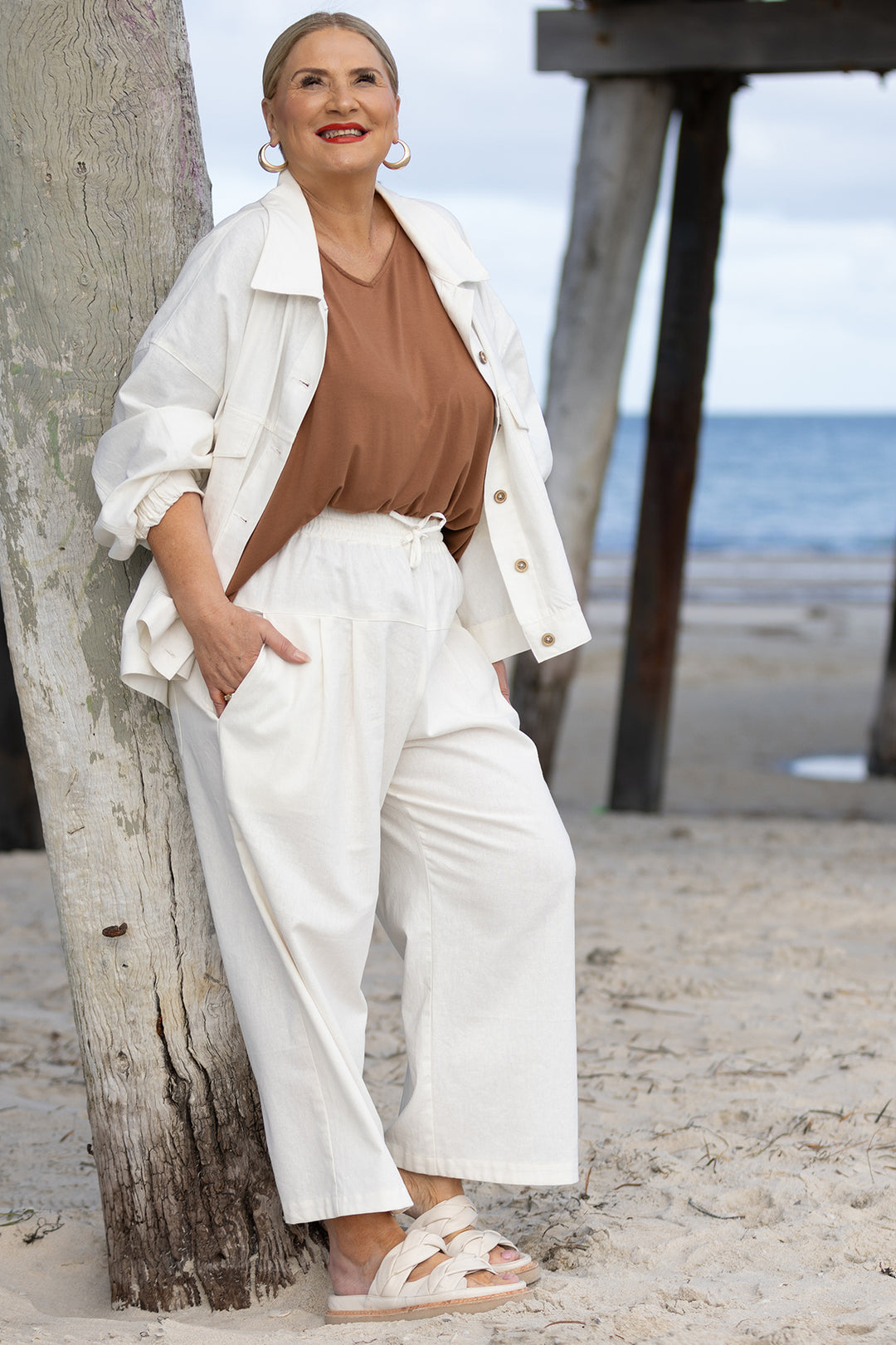 Portia Swing Linen Jacket | White Ivory