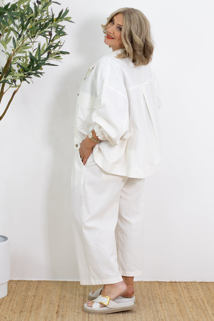 Portia Swing Linen Jacket | White Ivory