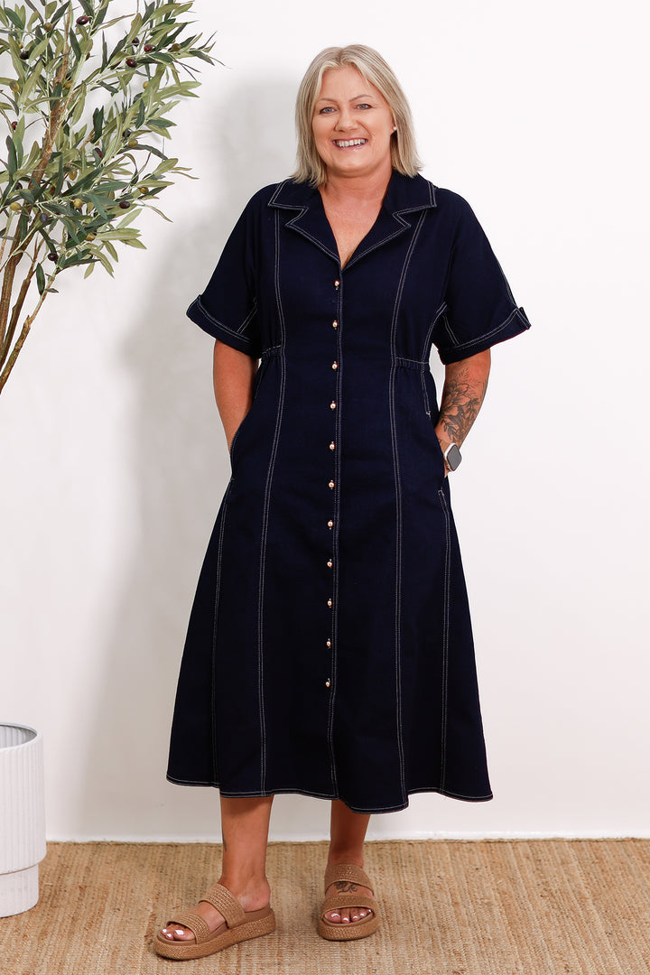 Cannes Stretch Denim Dress | INDIGO