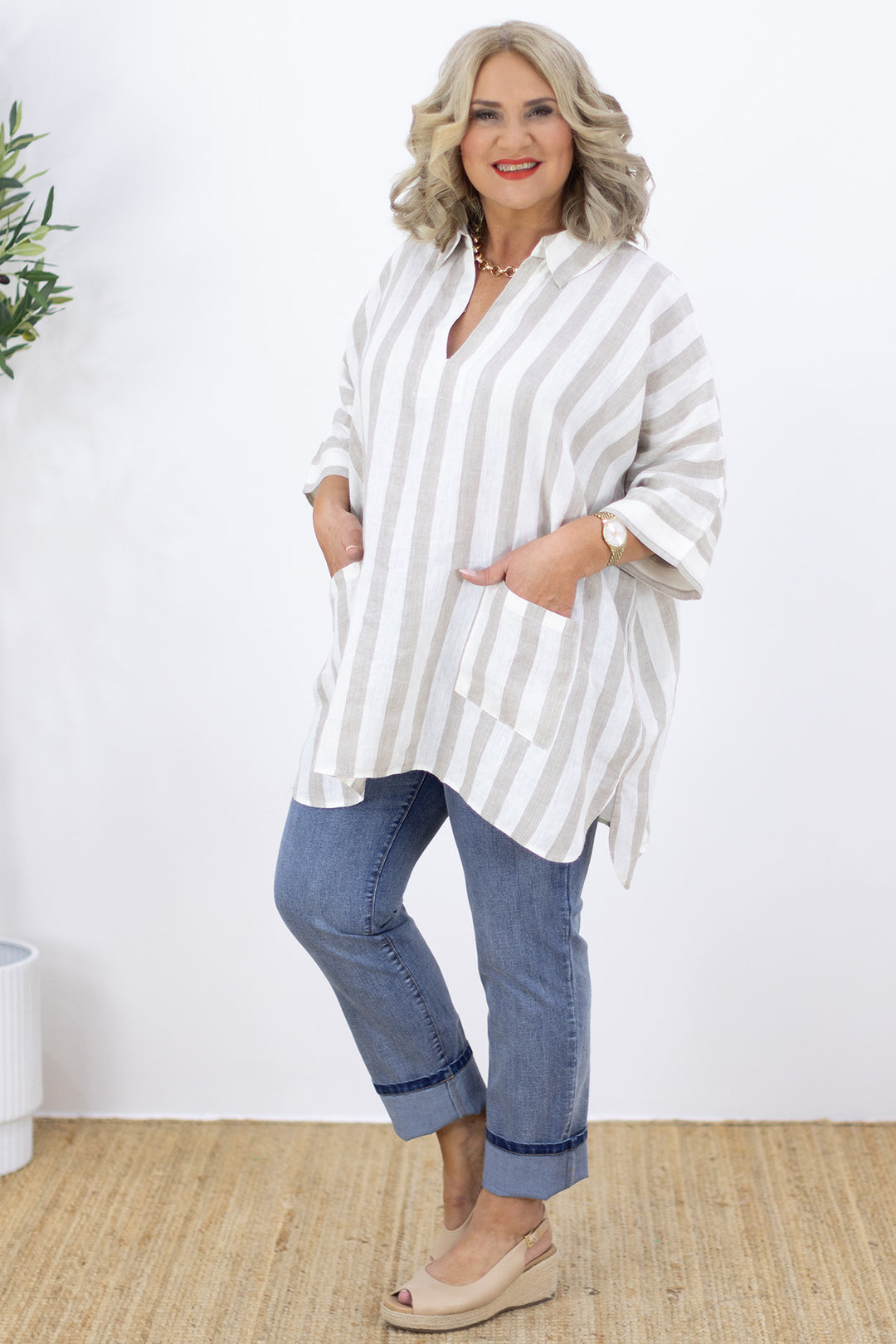 Oxford Oversized Shirt | Natural Stripe