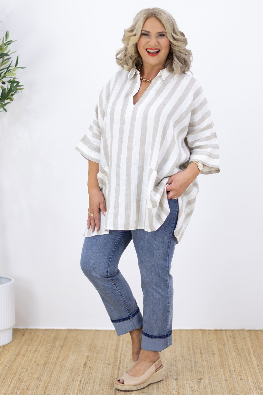 Oxford Oversized Shirt | Natural Stripe