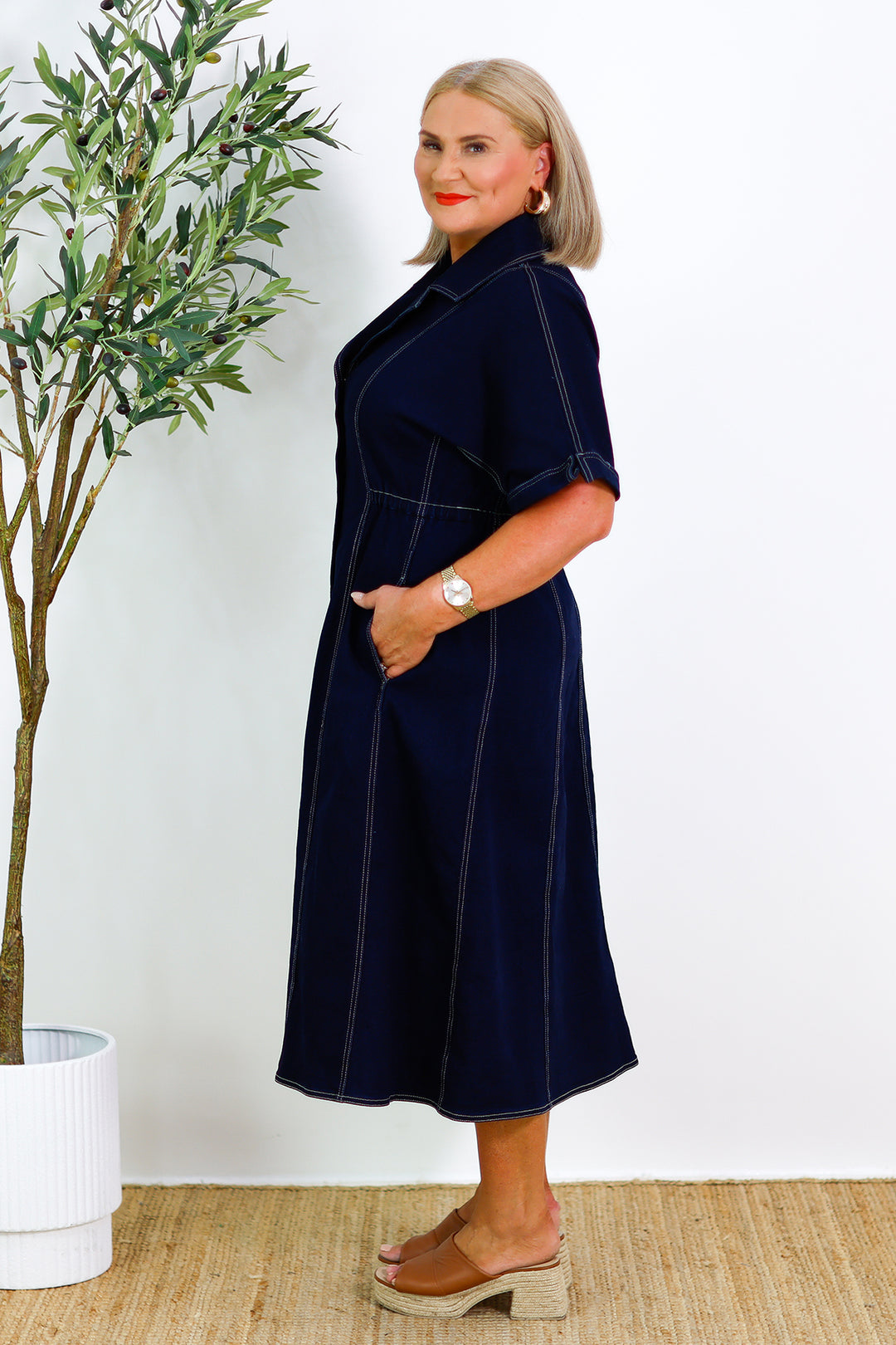 Cannes Stretch Denim Dress | INDIGO