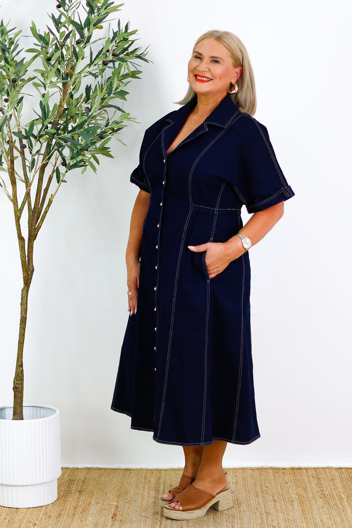 Cannes Stretch Denim Dress | INDIGO