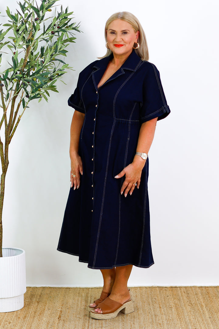 Cannes Stretch Denim Dress | INDIGO