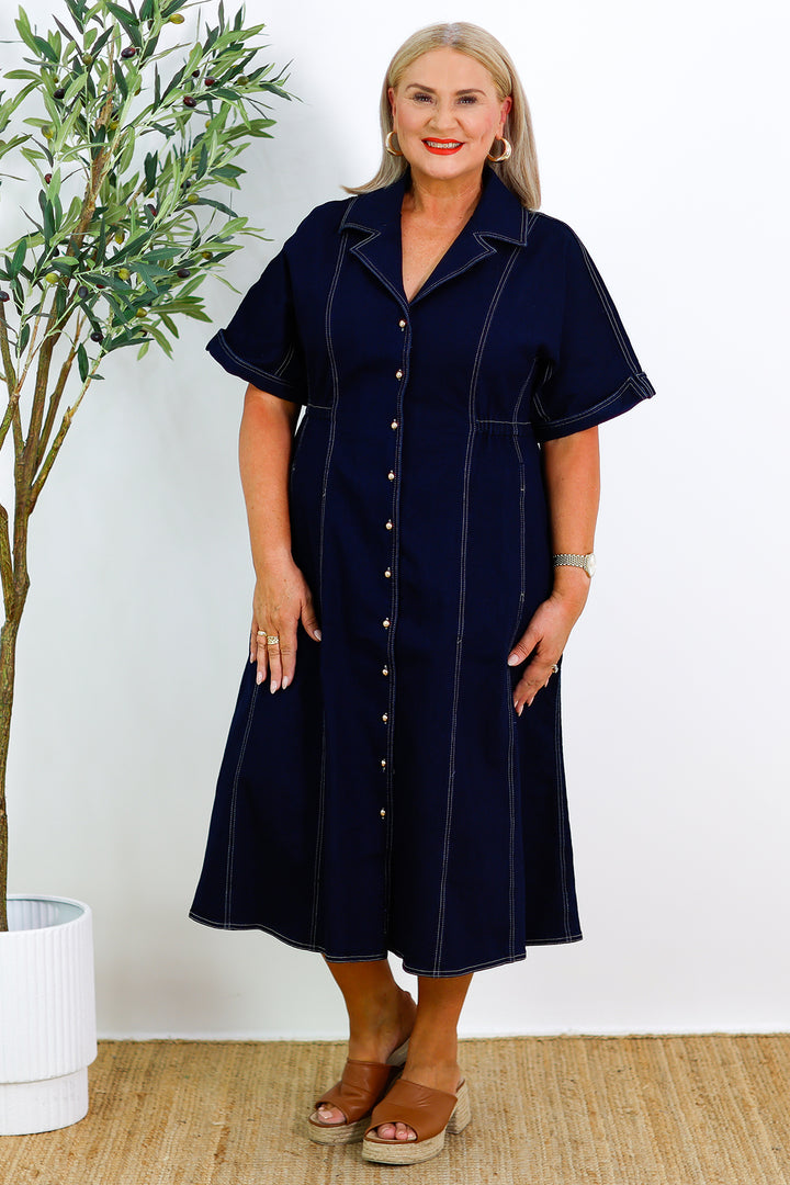 Cannes Stretch Denim Dress | INDIGO