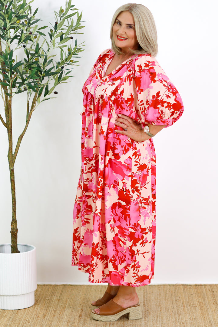 Solara Dress | Pink & Red Floral