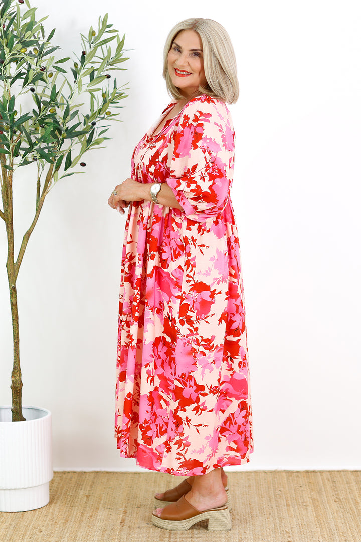 Solara Dress | Pink & Red Floral