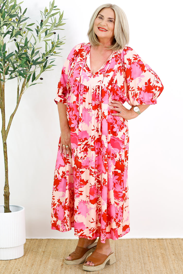 Solara Dress | Pink & Red Floral