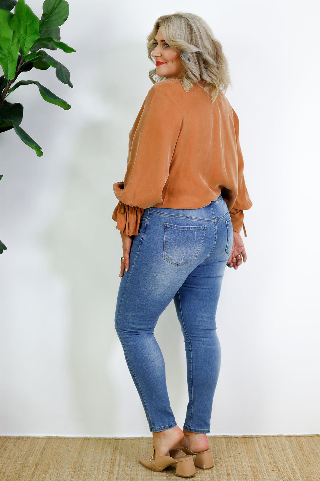 Distressed Stretch Pull On Jeans | Blue